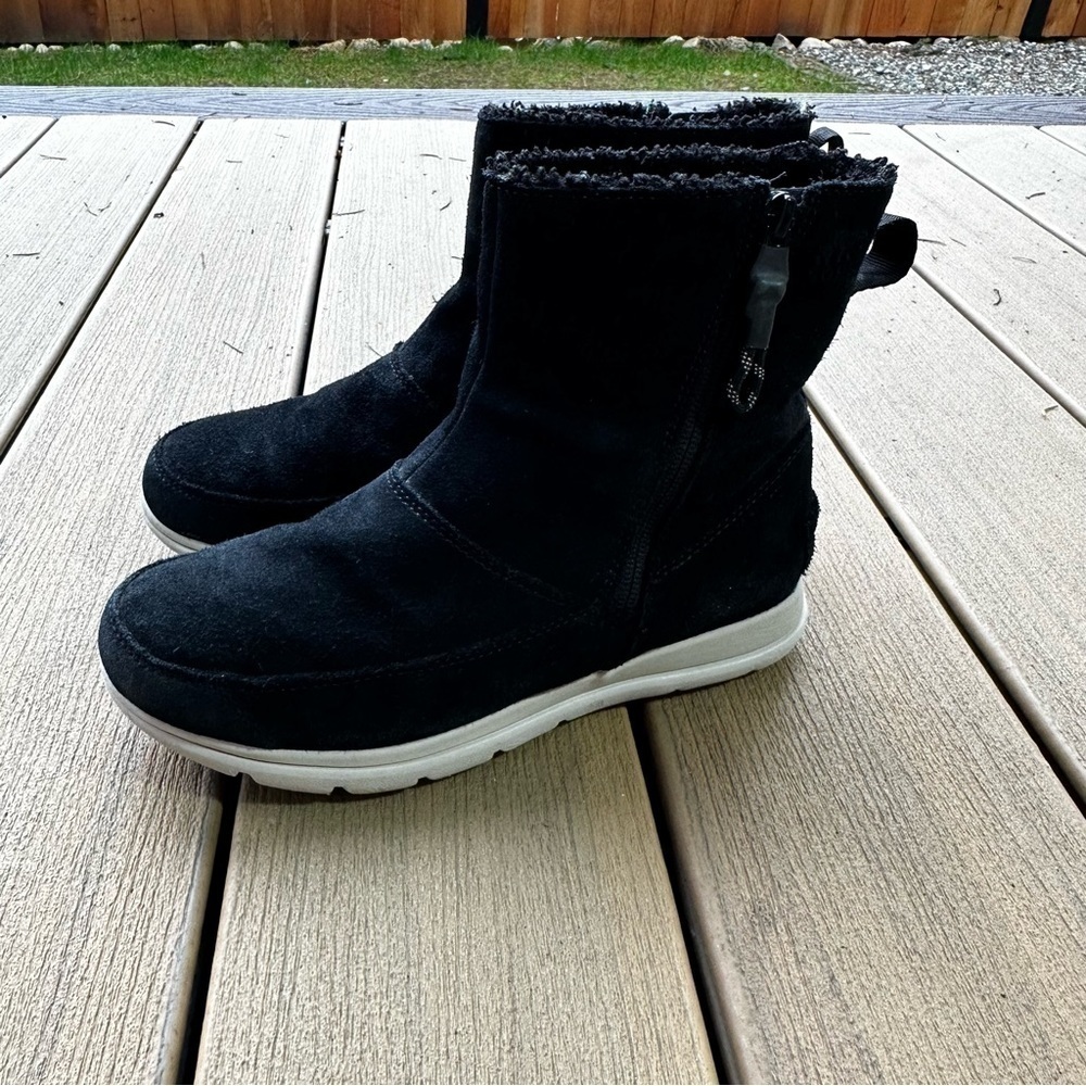 Sorel Explorer Side Zip Suede Black Boots Waterproof Faux Fur Lined Size 7 Women - Picture 3 of 12